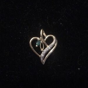 Emerald and diamond 14 karat gold heart pendant